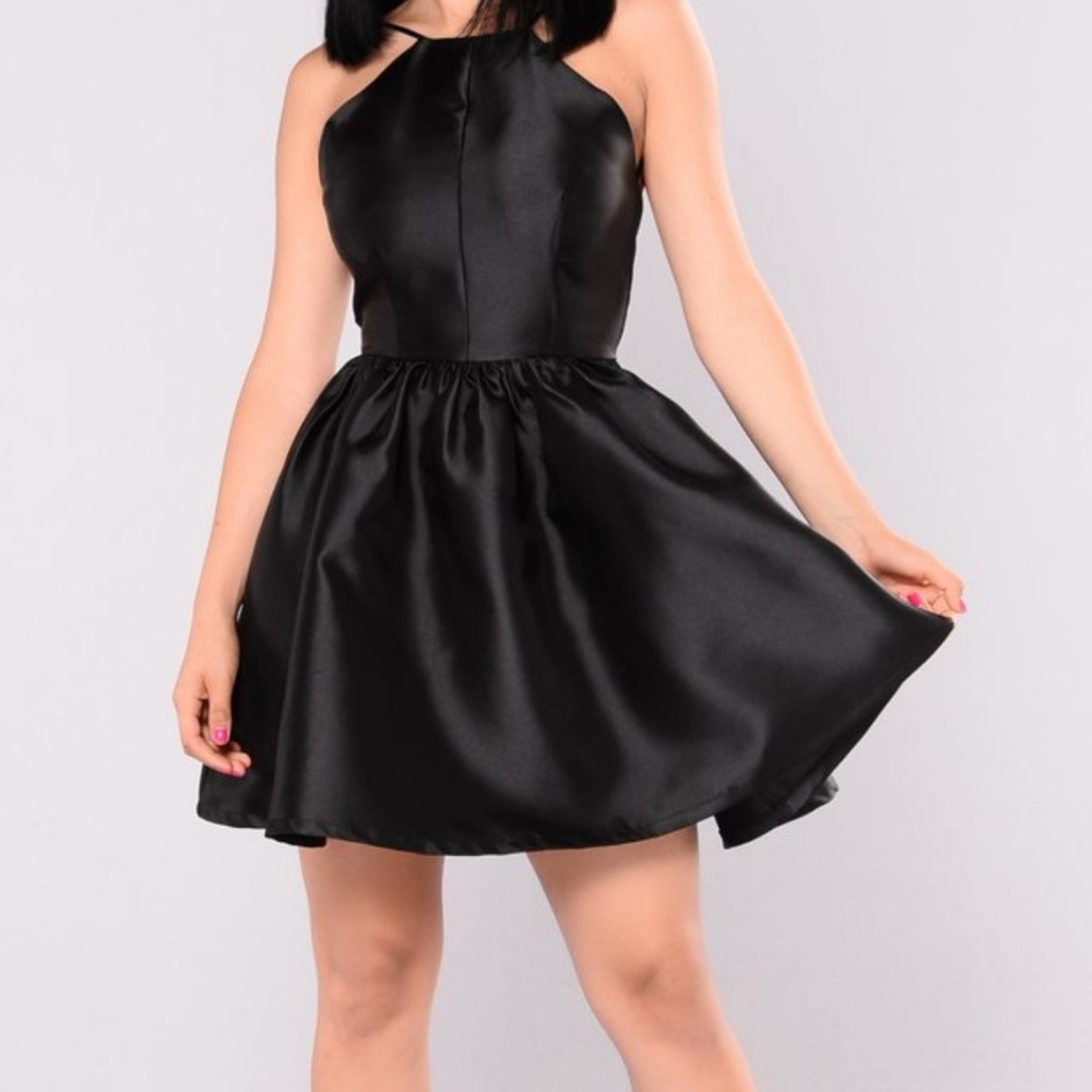 Black Satin Buttercup Dress - Large